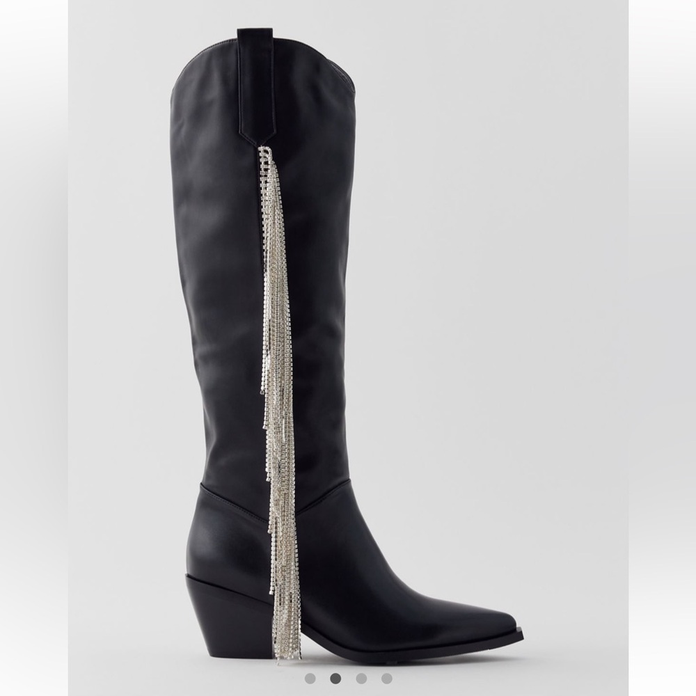 Urban Outfitters Black Heeled Boots with Silver Chain Detail
